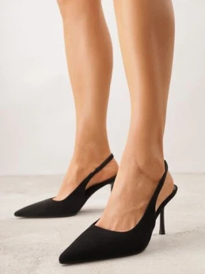 Czarne Sandały Slingback na Szpilce z Imitacji Zamszu Carilona