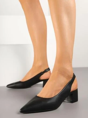 Czarne Sandały Slingback Vices na Słupku Zdobione Perforacją Telanisia