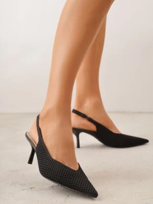 Czarne Sandały Slingback z Ażurową Cholewką i Szpiczastym Noskiem Beethovia