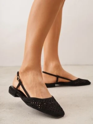 Czarne Sandały Slingback z Kwadratowym Noskiem i Ażurową Cholewką Jurria
