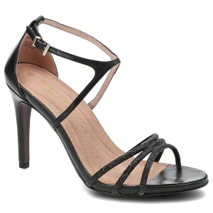 Sandały damskie Tamaris, wykonane ze skóry naturalnej licowej z paskami zdobionymi drobnymi kryształkami regulowanym zapięciem na klamrę i jednolitą