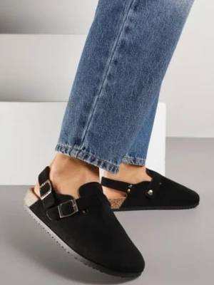 Czarne Sandały Typu Chodaki z Klamrami Silvermore mulanka