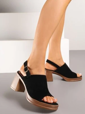 Czarne Sandały Typu Drewniaki z Imitacji Zamszu na Słupkowym Obcasie Kosilea potocki