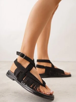 Czarne Sandały Typu Rzymianki Ozdobione Frędzlami Casasos c'm paris