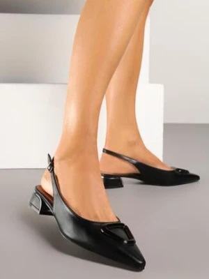 Czarne Sandały Vices Bez Pięty ze Skórzaną Wkładką i Geometryczną Aplikacją Lilivira