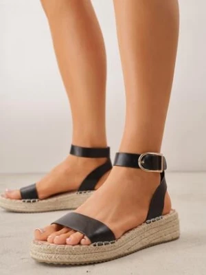 Czarne Sandały VICES na Grubej Plecionej Podeszwie z Paskiem Wokół Kostki Roselena