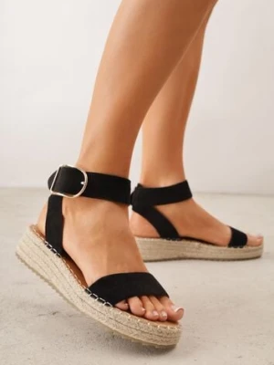 Czarne Sandały VICES na Platformie Ozdobione Plecionką z Juty Pellitoris