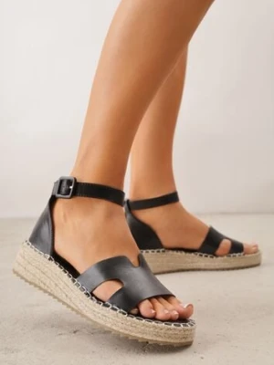 Czarne Sandały VICES na Platformie z Plecionką i Wycięciami Helimis