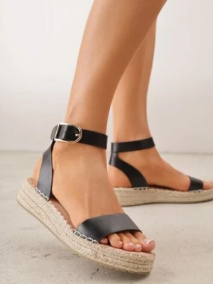 Czarne Sandały VICES na Platformie z Plecionki z Szerokim Paskiem z Klamrą Jurelle