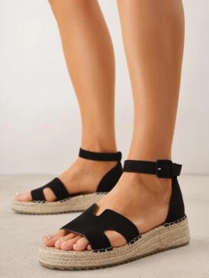 Czarne Sandały VICES na Plecionym Koturnie Ozdobione Wycięciami Cirilea