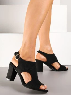 Czarne Sandały Vices na Słupkowym Obcasie z Ażurową Cholewką i Skórzaną Wkładką Obenea