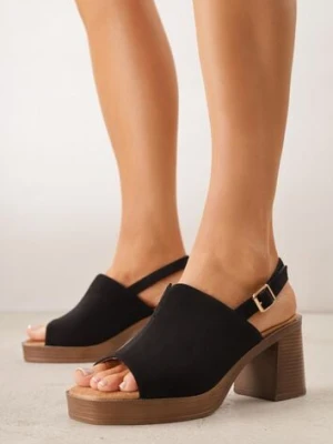 Czarne Sandały VICES na Słupku i Platformie Stylizowanych na Drewniane Lobenti