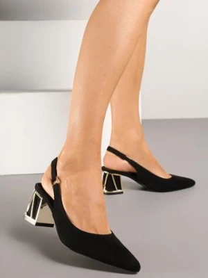 Czarne Sandały Vices na Słupku ze Skórzaną Wkładką i Metaliczną Wstawką Sesoria