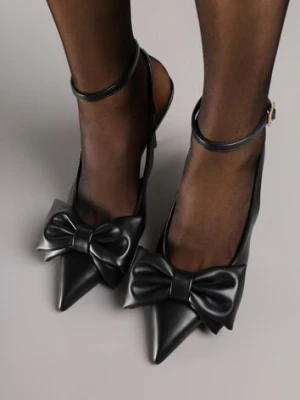 Czarne Sandały Vices na Szpilce Slingback Ozdobione Kokardą Tilvanea