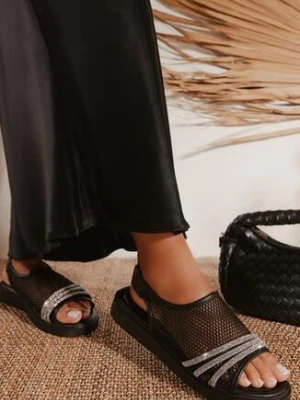 Czarne Sandały Vices Siateczkowe z Cyrkoniami Teloniela