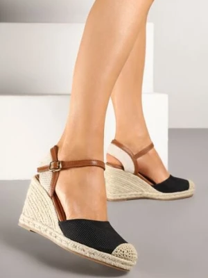Czarne Sandały Vices w Stylu Espadryli na Koturnie z Plecionki Amoiella