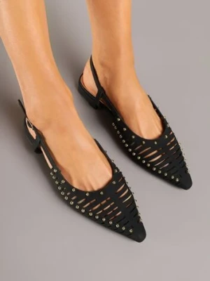 Czarne Sandały Vices w Stylu Mules z Nitami i Drobnymi Wycięciami Vevalora