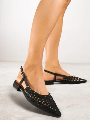 Czarne Sandały Vices w Stylu Mules z Nitami i Drobnymi Wycięciami Vevalora