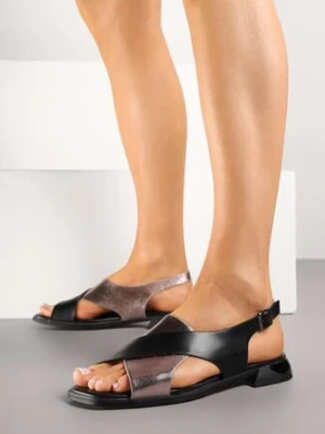 Czarne Sandały Vices z Metalicznym Zdobieniem Tilinelle