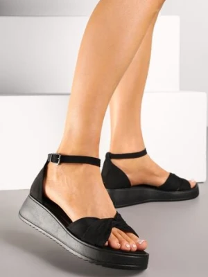 Czarne Sandały Vices z Ozdobną Cholewką i Paskiem z Klamerką Rearosa