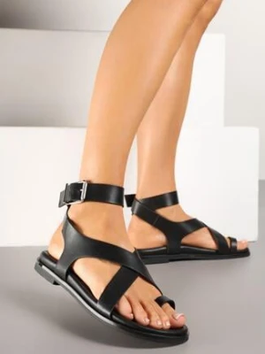 Czarne Sandały w Stylu Japonek z Geometrycznymi Paskami Kerraza c'm paris