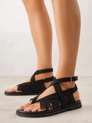 Czarne Sandały w Stylu Rzymianek z Frędzlami Lysoph c'm paris