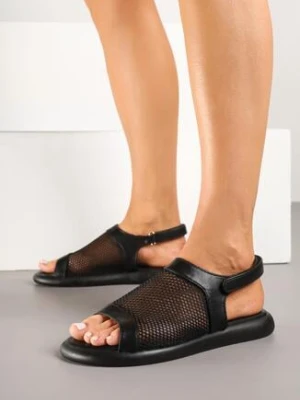 Czarne Sandały z Siateczkową Cholewką Ranevia givana