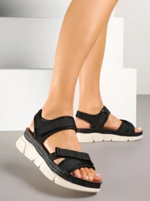 Czarne Sandały z Wkładką ze Skóry Naturalnej i Geometrycznymi Paskami Tosillea feisal