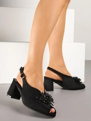 Czarne Sandały ze Skórzaną Wkładką i Aplikacją z Koralików Tuvirae potocki