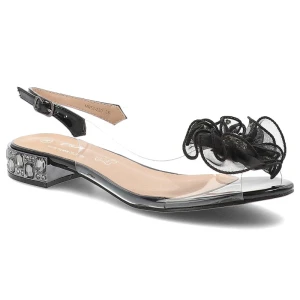 Sandały damskie S. Barski, na płaskim obcasie z ozdobą transparentne z odkrytą piętą, czarne, MR52-230 S.Barski