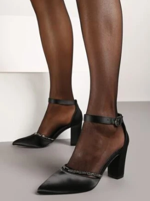 Czarne Satynowe Czółenka Vices z Wkładką ze Skóry Naturalnej Ozdobione Cyrkoniami Virirra