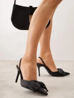 Czarne Satynowe Szpilki z Odkrytą Piętą i Ozdobną Kokardą Argatea mulanka