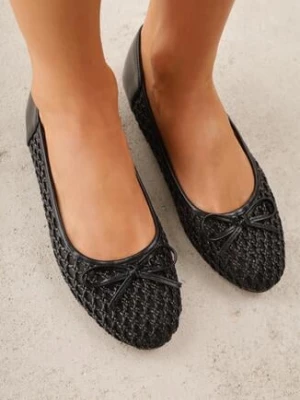 Czarne Siateczkowe Balerinki z Plecioną Cholewką z Kokardką Lilinrelle goodin