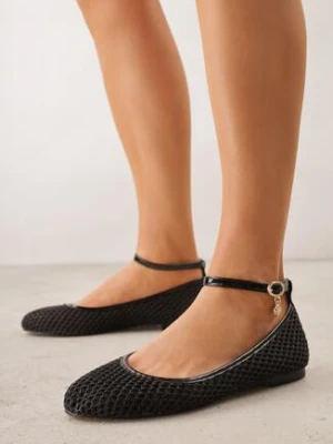Czarne Siateczkowe Balerinki z Wkładką ze Skóry Naturalnej Ozdobione Aplikacją Adriarissa goodin