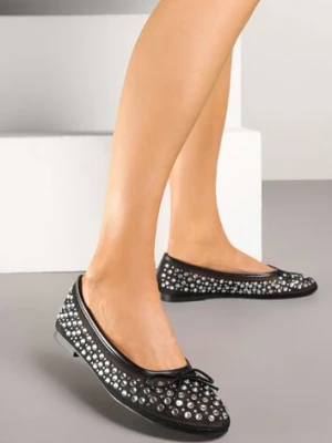 Czarne Siateczkowe Balerinki Zdobione Cyrkoniami i Kokardką Revia seastar