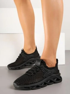 Czarne Siateczkowe Buty Sportowe Sneakersy na Grubej Tłoczonej Podeszwie Telarienna