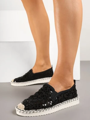 Czarne Siateczkowe Espadryle z Cekinowym Zdobieniem Vivianoria Fashion