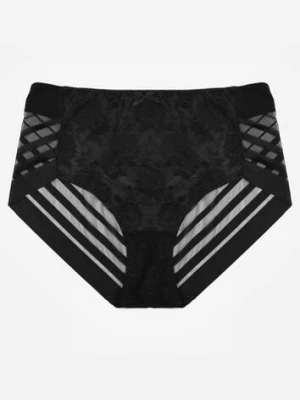 Czarne Siateczkowe Majtki Figi High Waist z Koronkowymi Zdobieniami Heylih