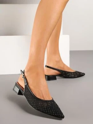 Czarne Siateczkowe Sandały Slingback ze Skórzaną Wkładką Falwia goodin