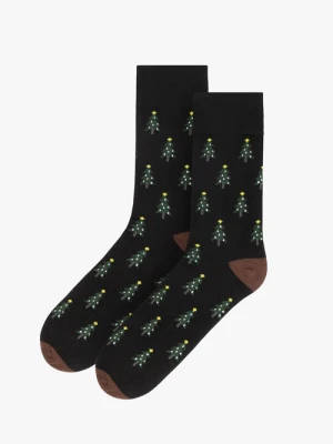 Czarne skarpetki świąteczne unisex w choinki Ryłko