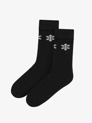 Czarne skarpetki świąteczne unisex z białymi śnieżynkami Ryłko