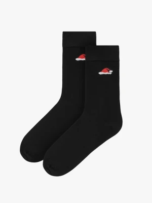 Czarne skarpetki świąteczne unisex z czapką Mikołaja Ryłko