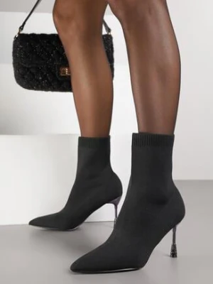 Czarne Skarpetkowe Botki Vices na Ozdobnej Szpilce ze Szpiczastym Noskiem Temire