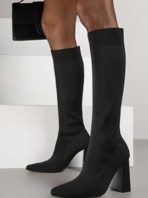 Czarne Skarpetkowe Kozaki VICES na Geometrycznym Słupku z Noskiem w Szpic Zevra