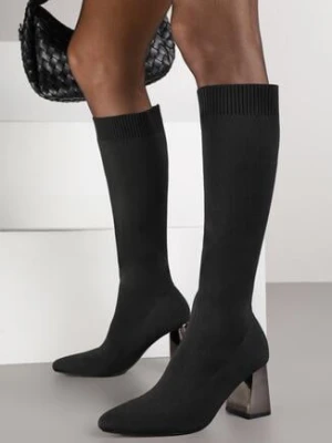 Czarne Skarpetkowe Kozaki VICES na Metalicznym Słupku Naluna