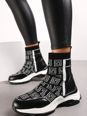 Czarne Skarpetkowe Sneakersy na Płaskiej Grubej Podeszwie Parnelia