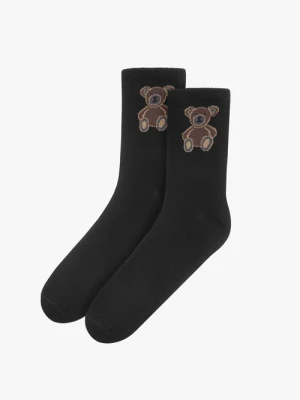 Czarne skarpety bawełniane damskie z ozdobnym printem Ryłko