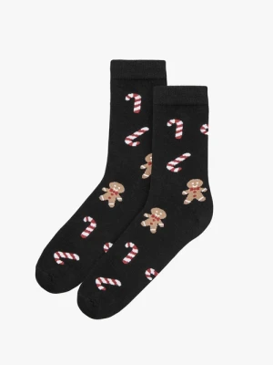 Czarne skarpety bawełniane w świąteczny print Ryłko