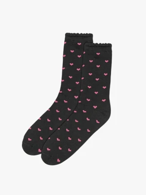 Czarne skarpety damskie w serduszka Ryłko