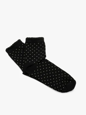Czarne skarpety w beżowe kropki z falbanką Ryłko